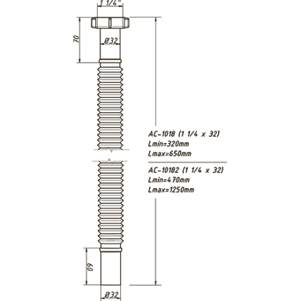 АС-1018 Гибкая труба 11/4х32 32-65 см Орио(135)